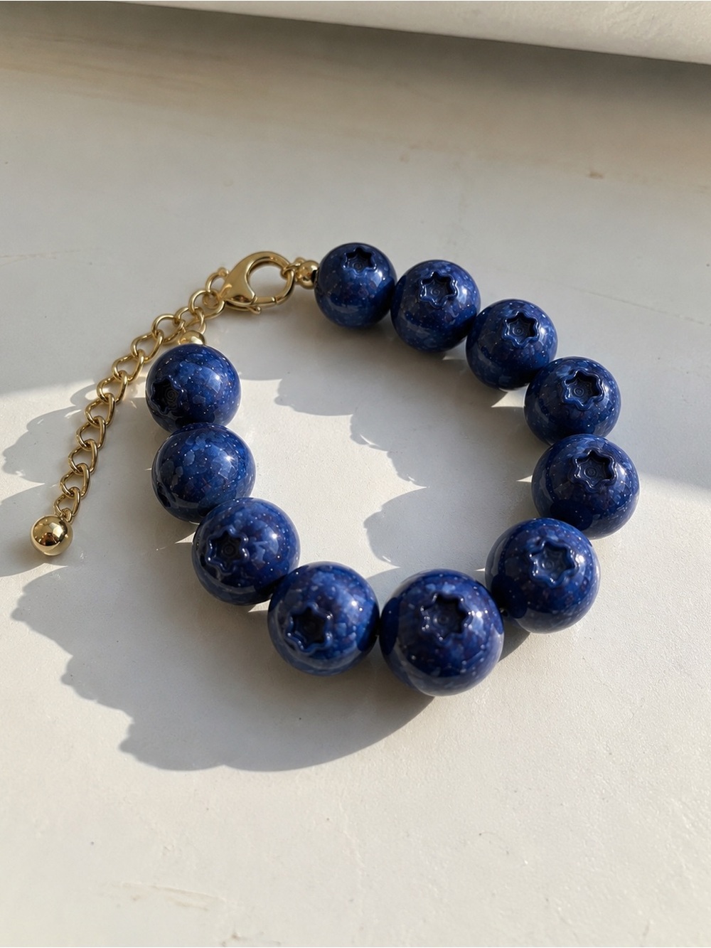 Lapis Blue Beaded Bracelet with Gold Chain